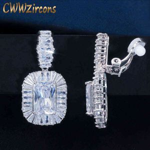 CWWZircons oreille non percée magnifique top cubique zircone cristal femmes clip de fête sur longues boucles d'oreilles sans piercing CZ586 211216