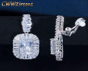 Cwwzircons oreille non percée magnifique superficie cubique Zirconia cristal women farty clip sur de longues boucles d'oreilles sans piercing CZ586 21121674059926616