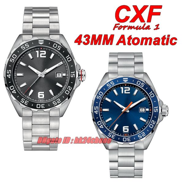 CXF Watches F1 43 mm Seagull Automatic Homme Match Gris / Blue Bracelet en acier inoxydable Gents de bracelets