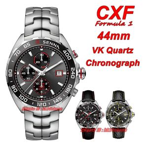 CXF Watches F1 44mm VK Quartz Chronograph Mens Watch Diad Gray Bracelet en acier inoxydable Gents de bracelets