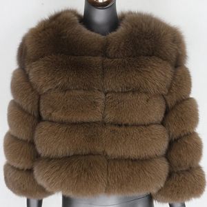 CXFS Drie Kwart Mouw Winterjas Vrouwen Echte Bontjas Natuurlijke Grote Pluizige Vossenbont Bovenkleding Streetwear Dikke Warme 240112