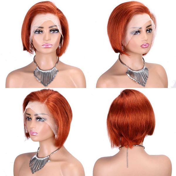 Cxhair 13by4 en dentelle avant Human Hair Pixie Cut Wigs Orange #