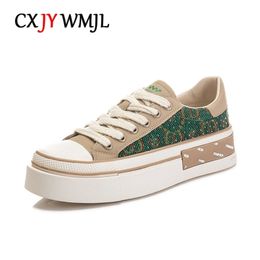 Cxjywmjl echt lederen dames platform sneakers geprinte casual gevulkaniseerde schoenen zomer dames kleine witte schoenen 220812