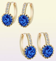 Cxwind Goud Blauwe Kristallen Oorbellen Mode Bruiloft Sieraden Kleurrijk Women039s 10KT CZ Zirkoon Baby Piercing Oorringen Bijoux7296351