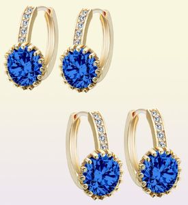 Cxwind Gold Blue Crystal Moucles d'oreilles de mode Bijoux de mariage Feme coloré Femmes 039S 10KT CZ Zircon Baby Piercing Hoop Boucles d'oreilles Bijoux3296800