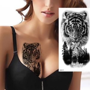 CYA1 Tattoo overdracht Volledige arm Tijdelijke tattoo -sticker Forest Lion Tiger Tatto Stickers Women Men Men Men Wolf Body Art Arm Nek Fake Tatto Waterdicht 240427