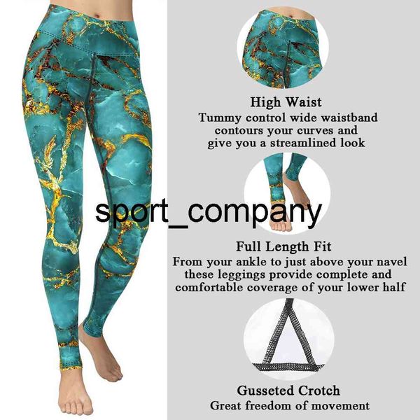 Leggings de mármol cian, pantalones, ropa deportiva de rayas doradas para mujer, ropa deportiva de entrenamiento, novedad de 2021, ropa para niñas