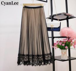 Cyanlee – jupe longue plissée en velours et Tulle pour femme, jupe coréenne réversible, dégradé, taille haute, Maxi, collection automne-hiver 2021, 2796345