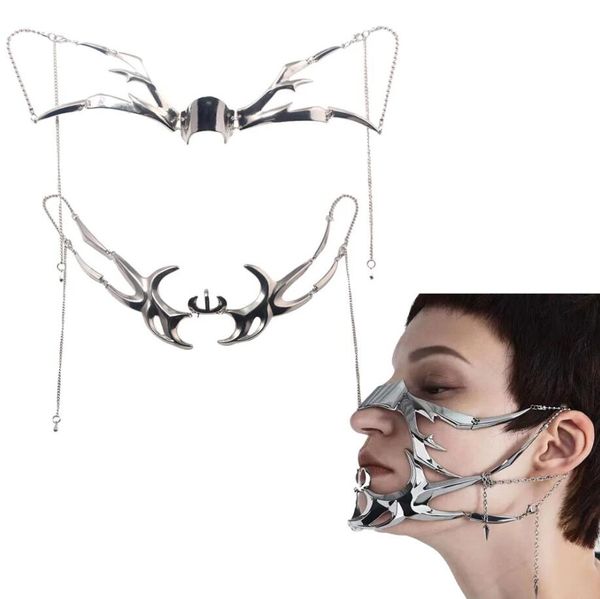 Masque en métal gothique Cyber punk, Design de Niche pour fille épicée, masque fluide Unique, décoration du visage, pendentif, boucles d'oreilles, mascarade Cosplay