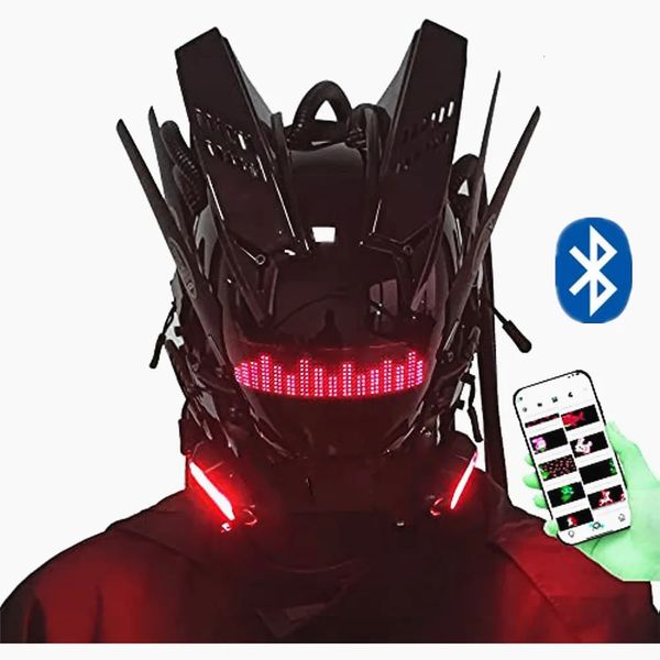 Cyberpunk Mask Cosplay for Men Bluetooth App Techwear Mask Halloween Cosplay Costume Accessoire avec LED Lamp Futuriste Mask 240417