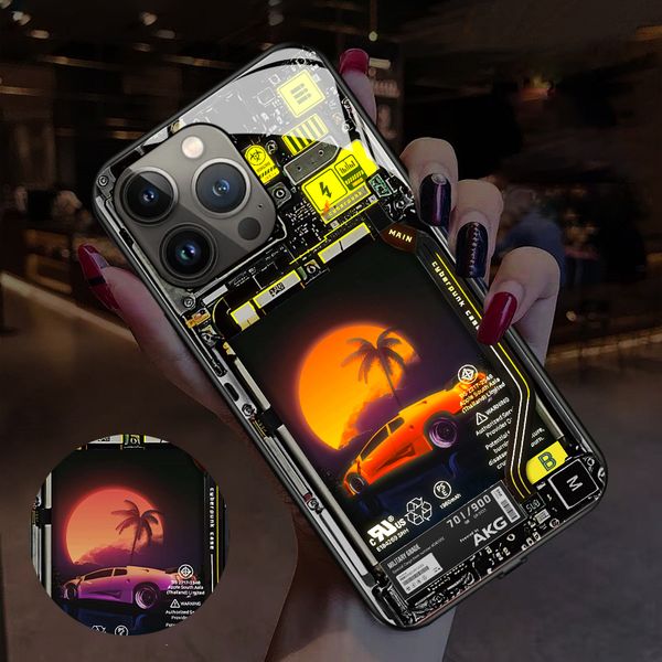Étuis de téléphone portable lumineux de style cyberpunk Smart NOUVEAU pour l'iPhone 14 plus 13 12 11 Pro Max Mini XS XR x Éclairage vocal Call Flashs