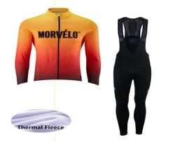 Maillot de cyclisme Morvelo hiver thermique Fleecehombre à manches longues Pro maillot de cyclismeBycle bavoir pantalons longs Ensembles vêtements de cyclisme d'hiver 89686778