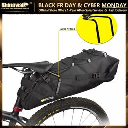 Bolsas de ciclismo Rhinowalk Bike Bag 10L-13L Bicicleta impermeable y soporte estabilizador Montaje de gran capacidad Sillín Cola trasera Bolsa de bicicleta 231130