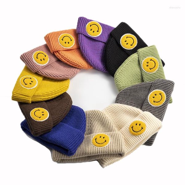 Casquettes de cyclisme 2023 mode hiver visage heureux bonnet acrylique broderie Logo couleur unie tricot chapeaux pour quotidien