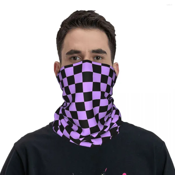 Casquettes de cyclisme Black Purple Checkers Bandana Mode Vintage Balaclava Spring Riding Pêche Masque de protection UV Soft Bike Tactique