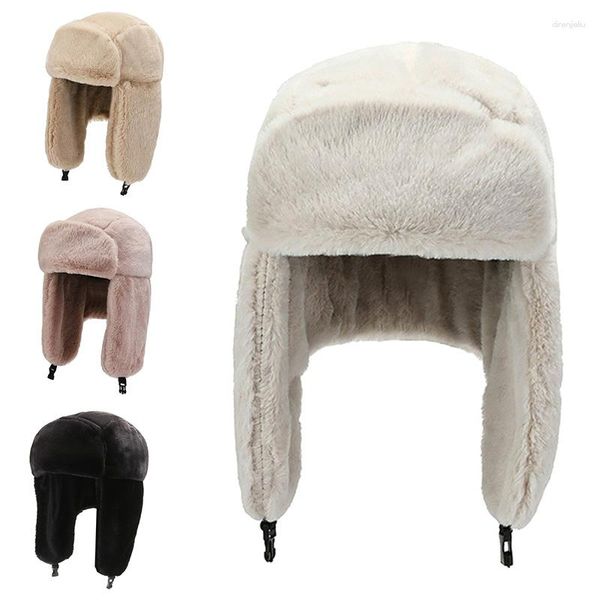 Casquettes de cyclisme mode femmes Bomber chapeaux fausse fourrure chaud épaissir oreille bonnet automne hiver noir blanc protéger Ski chapeau 2023