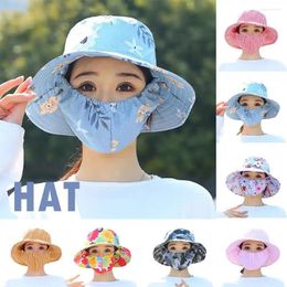 Cycling Caps Floral Print Hat Integrated Summer Ademende thee Dust Beach Cover Buiten Wide-rand Rij Ultraviolet gezicht VI Y6D3