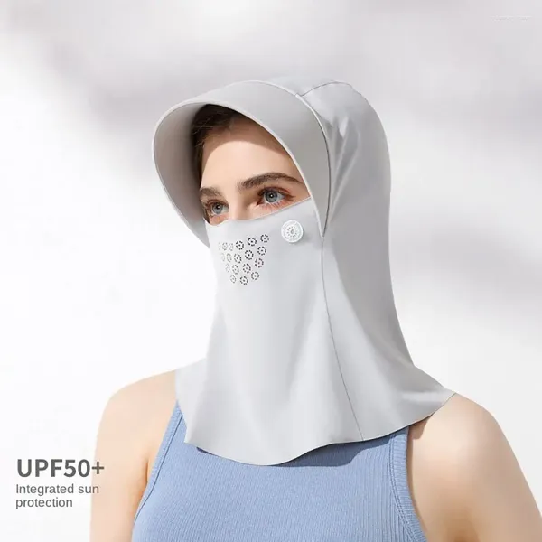 Gorros de ciclismo con capucha para mujer, máscara de protección solar de seda de hielo, agujero abierto para el cabello, a prueba de rayos UV, ala 3D, protección solar para el cuello, bufanda