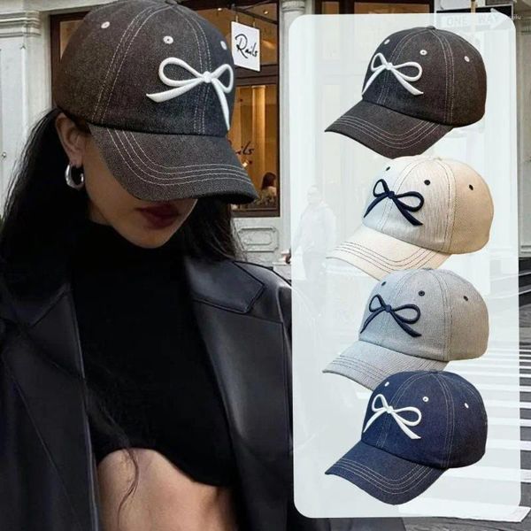 Caps-cyclistes Ins Corée 3D Bow Broidered Baseball Cap printemps et protection solaire d'été Volyme mignon doux beaux hommes chapeaux de femme