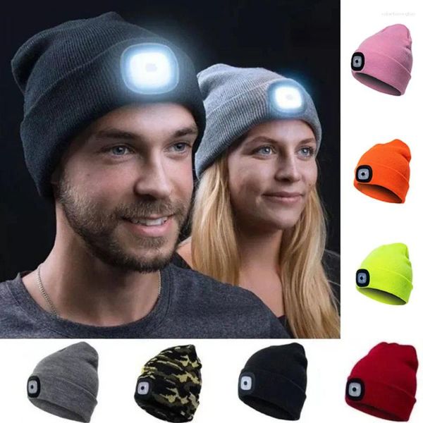 Fietspetten LED Light Up Kindermuts Oplaadbare koplampmuts Gebreide muts Unisex