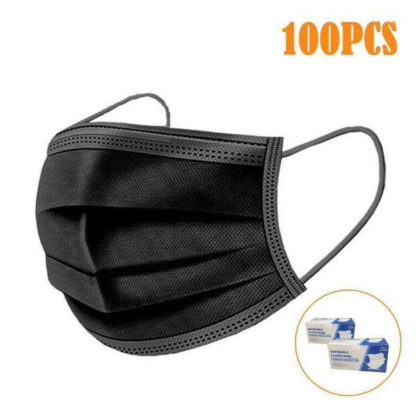 Máscaras de gorras de ciclismo 100 Uds negro desechable para cara a prueba de polvo tela no tejida enmascarador 3 capas Halloween Cosplay diadema máscaras