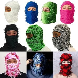 Gorras de ciclismo Máscaras 1 unids Pasamontañas de punto angustiado Cara completa Máscara de esquí Shiesty Camuflaje Fleece Fuzzy 231122