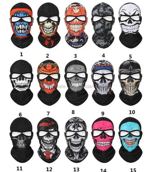 Ciclismo Gorras Máscaras 2 hoyos Al aire libre Cara completa Motocycle Máscara Lycra Pasamontañas Sombreros a prueba de viento Gorra Táctica Snowboard Casco Protección Hombres Mujeres 59 diseños