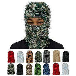 Gorras de ciclismo Máscaras 2023 Camuflaje Pasamontañas Punto Angustiado Punto Cara completa Máscara de esquí Shiesty Fuzzy 230720