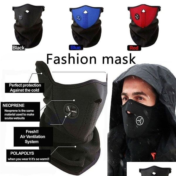 Gorras de ciclismo Máscaras Airsoft Warm Fleece Bike Half Face Mask Er Hood Protección Ciclismo Esquí Deportes Al aire libre Invierno Cuello Drop Entrega S Dhtt8