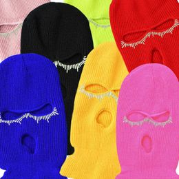 Casquettes De Cyclisme Masques Armée Masque Tactique Balaclava 3 Trous Masque De Ski Intégral Mode Cristal Strass Yeux Sport Hiver Tricoté Chapeau Bivakmuts T220928