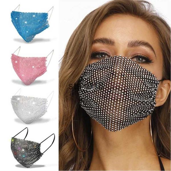 Cyclisme Caps Masques Bling Cristal Masque De Luxe Noir Maille Voile Strass Masque Pour Les Femmes Prom Party Masque 13 couleurs T230228