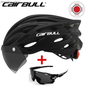 Cycling Caps Masks Cairbull Ultralight Cycling Safety Helmet Outdoor Bike Helmet met achterlicht verwijderbare lens Visor Mountain Road Bicycle -helm L48