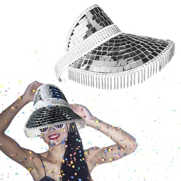 Gorras de ciclismo Máscaras Bola de discoteca con sombrero retráctil Brillo de espejo para fiesta Baile Boda HolidayCycling