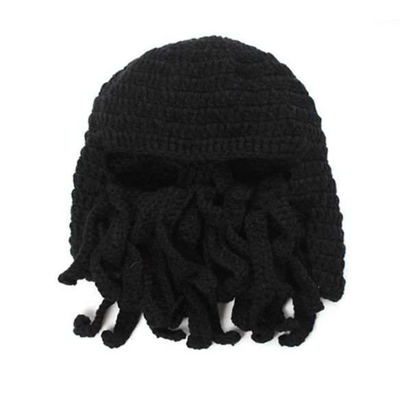 Gorros de ciclismo Máscaras Divertido Tentáculo Pulpo Gorro Tejido Barba Sombrero Pescador Gorra Viento Máscara de esquí Negro7466867