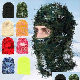 Casquettes de cyclisme Masques Hip Hop Clava Died Casquettes tricotées Fl Visage Masque de ski Femmes Camouflage extérieur Bonnets flous Chapeau Drop Livraison Sports Dhl1R