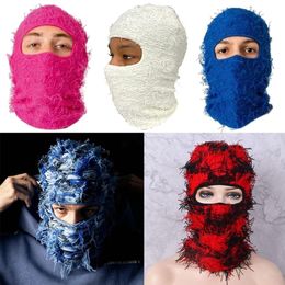 Casquettes de cyclisme Masques Tricoté Visage intégral Balaclava Masque de ski en détresse Shiesty Camouflage Randonnée Echarpes Polaire Fuzzy Halloween Hat 230524