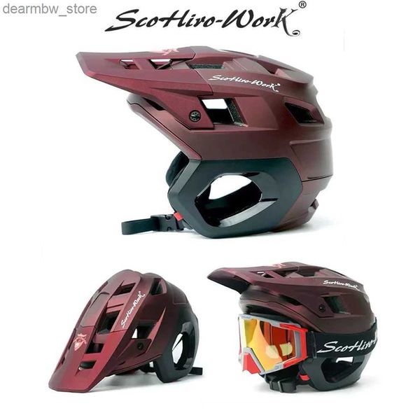 Capas de ciclismo Máscaras Casco de bicicleta de montaña Medio cara llena MTB Cross Country Safety Ultralight Road Cycling Race Protección integrada del oído Motocross L48