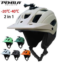 Masques à cyclisme Masques Pemela 2 en 1 casque de cyclisme Four Seasons MTB Road Bicycle Casque Capet de sécurité Casque Casque de protection d'oreille amovible Casque L48