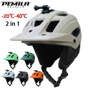 Cycling Caps Masks Pemila 2 in 1 fietsenhelm vier seizoenen MTB Road Bicycle Helmet Cycling Safety Cap Racing Verwijderbare oorbeveiliging Bike Helmet L48