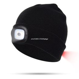 Casquettes de cyclisme masques appuyez sur le bouton lumière LED bonnet chapeau d'hiver tricoté unisexe spécial noël Tech livraison directe