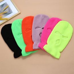 Fietsen Caps Maskers Pure Kleur Volgelaatsmasker 3 Gat Bivakmuts Gebreide Winter Ski Warmer Sjaal Outdoor274K