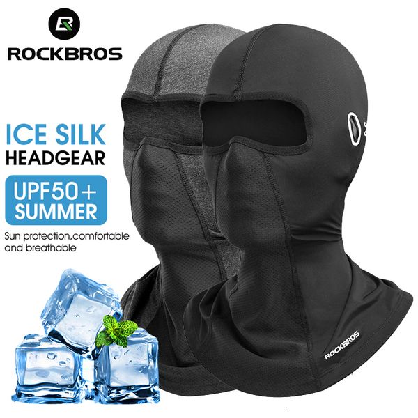 Casquettes de cyclisme Masques ROCKBROS Cool Hommes Chapeau Été Anti-UV Casque De Vélo Masque Complet Moto Balaclava Glace Soie Respirant Anti-Poussière Casquette De Cyclisme 230609