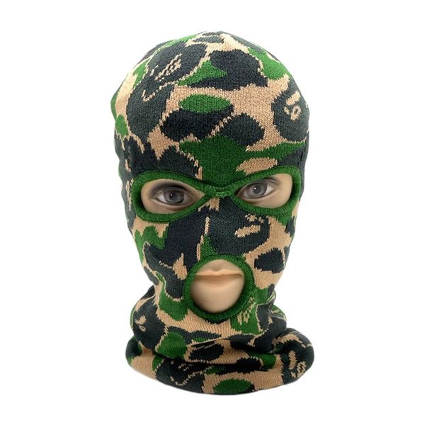 Casquettes de cyclisme Masques Ski Tricoté Chaud Masque Complet Hiver Camouflage Équitation 2 3 trous Balaclava Chapeau Dropship 231128