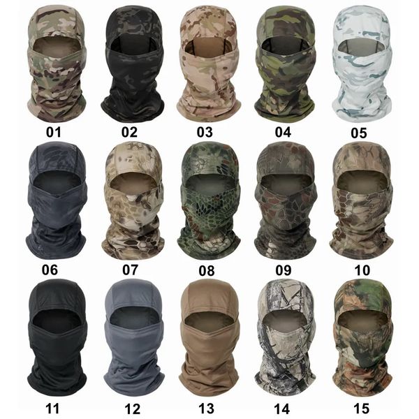 Casquettes de cyclisme Masques Tactique Camouflage Balaclava Masque Complet Ski Vélo Armée Chasse Tête Couverture Écharpe Multicam Militaire Airsoft Cap Hommes 231124