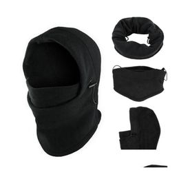 Casquettes de cyclisme Masques Uni Hiver Équitation en plein air Moto Cou Gaiter Coupe-vent Polaire Capuche Foulard Épais Chaud Bonnet De Neige Bandana Dro Dhkre