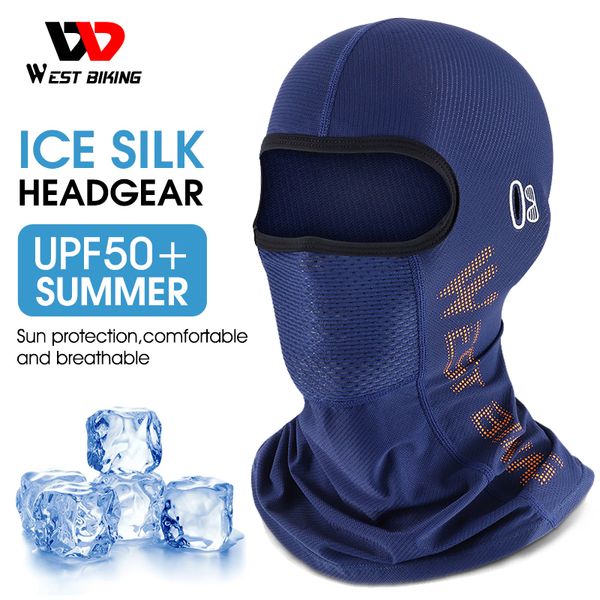 Casquettes de cyclisme Masques WEST BIKING Cool Hommes Chapeau Été Anti-UV Couverture Intégrale Moto Balaclava Glace Soie Respirant Casque De Vélo Masque Casquettes De Cyclisme 230609