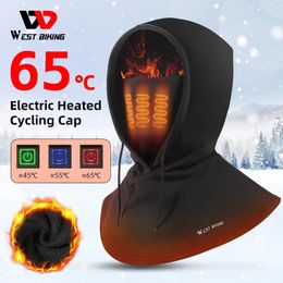 Fietspetten Maskers WEST BIKING Elektrisch verwarmde fietspet Winter bivakmuts Hoed Warme gezichtsbedekking Fietsverwarming Hoofddeksel voor skifiets motorfiets 231216