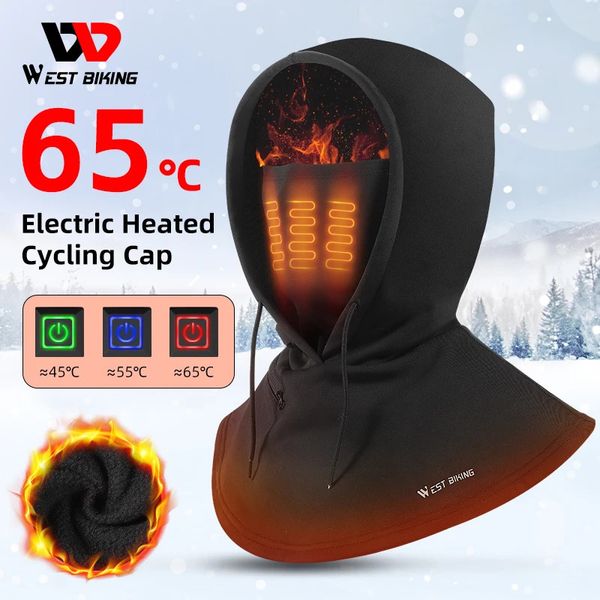 Gorros de ciclismo Máscaras West Biking Gorro de ciclismo con calefacción eléctrica Gorro de pasamontañas de invierno Cubierta de cara cálida Casco de calefacción para bicicleta para esquí Bicicleta Motocicleta 231216