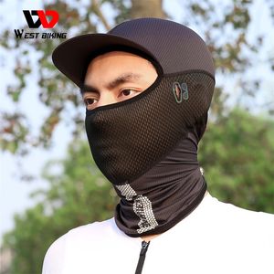 Casquettes de cyclisme Masques WEST BIKING cagoule en soie glacée avec visière bord été couverture complète Anti-UV masque en maille Cool casquette de cyclisme hommes Sport chapeau de pêche 231216