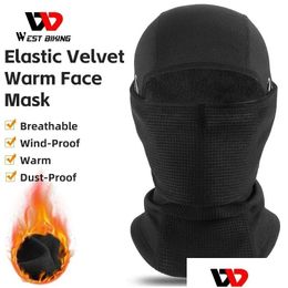 Casquettes de cyclisme Masques West Biking Ski d'hiver Chaud Clava Masque respirant Fl Protection du visage Double couche Épaississement Équipement de sport thermique Otxgz